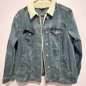 denim jacket with rose embroidery